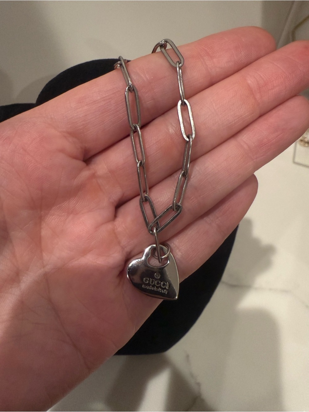 Upcycled Gucci Silver Heart Lock Pendant bracelet - Picture 3 of 7